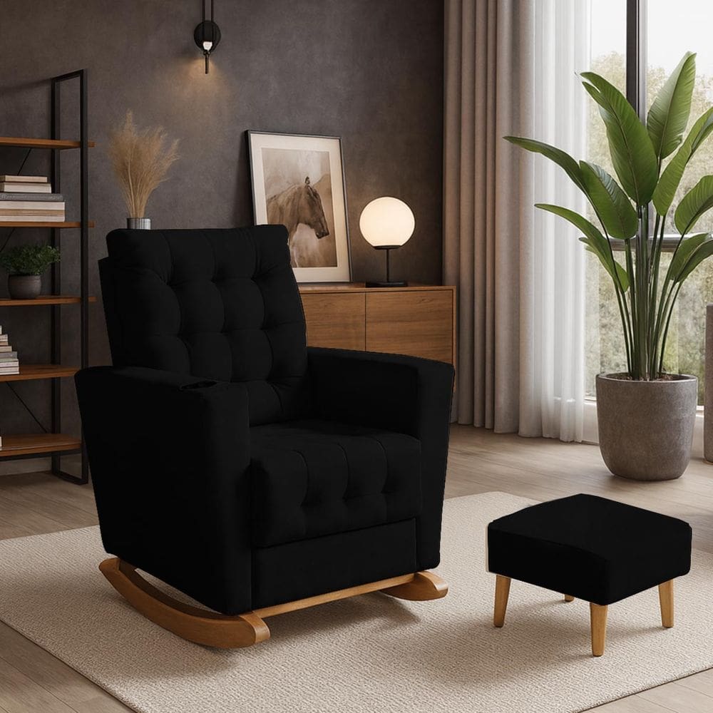 Poltrona Duna Amamentação Balanço e Puf Preto