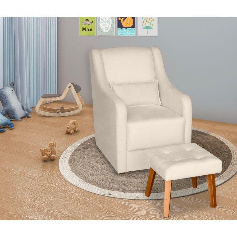 Poltrona Para Amamentação Glamour Com Puff E Almofada Bege