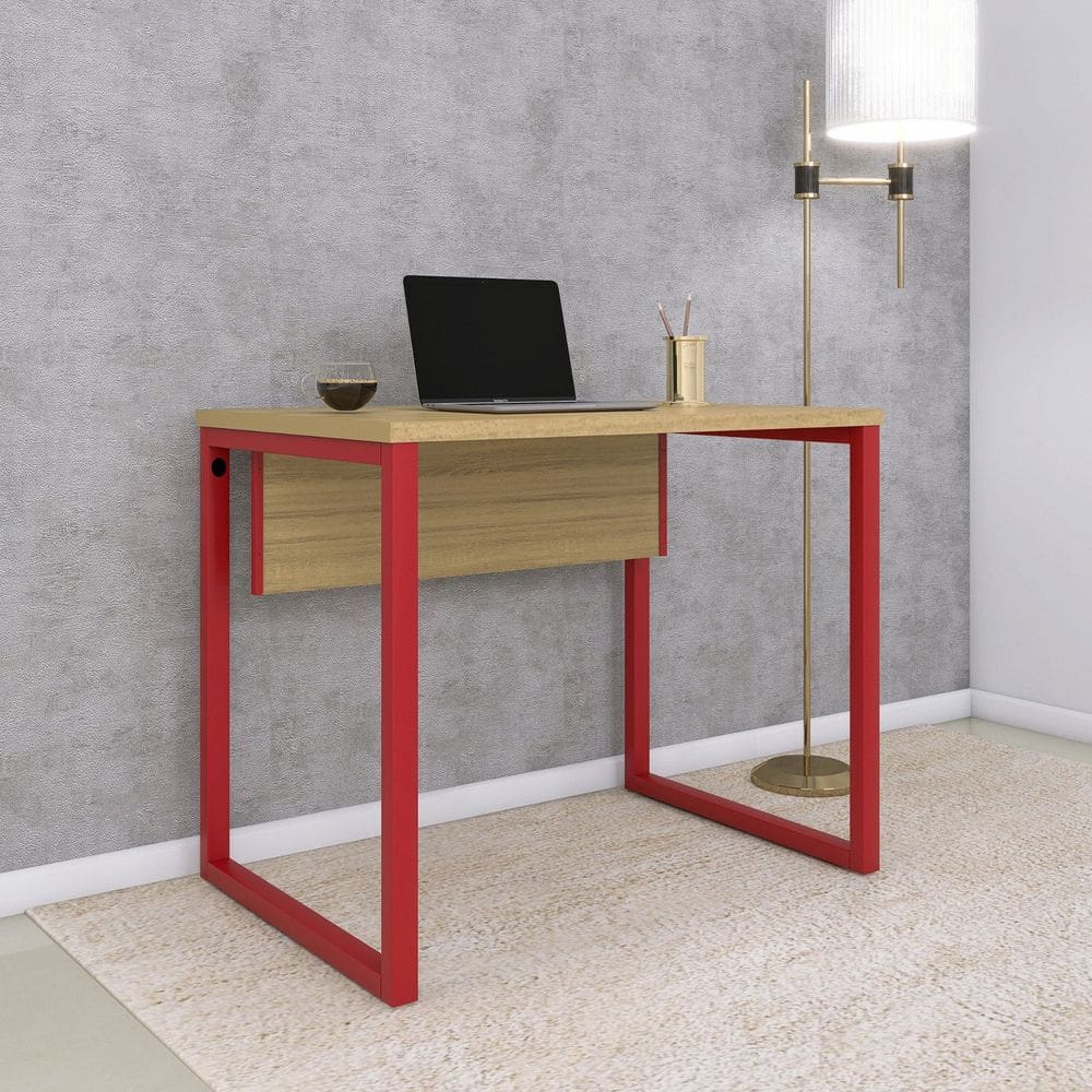 Mesa para Escritório Industrial 90cm Pe25 Samba/Vermelho