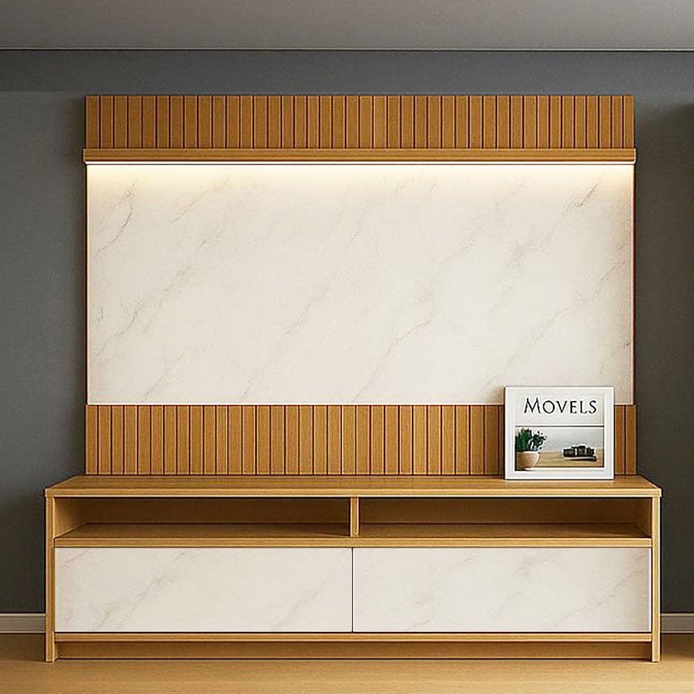 Home para Tv 70 Polegadas com Led Ripado Marmorizado 180cm Rio Freijó / Off White