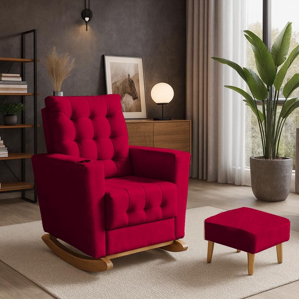 Poltrona Duna Amamentação Balanço e Puf Vermelho