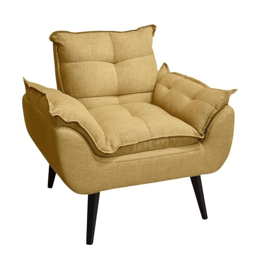 Poltrona/cadeira Decorativa Glamour Opala Com Pés Quadrado Palha Linho