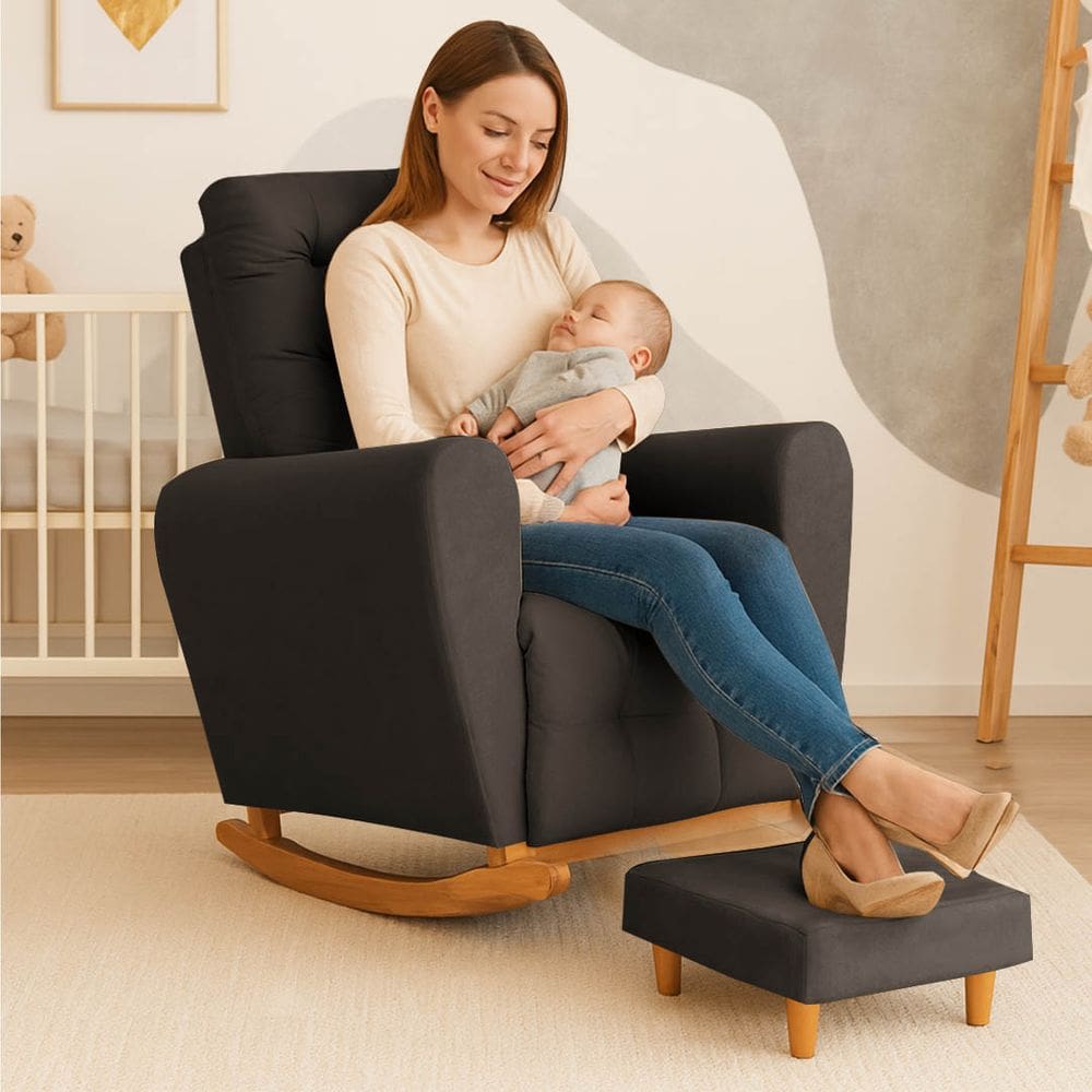 Poltrona Amamentação Base Balanço Cecilia Marrom
