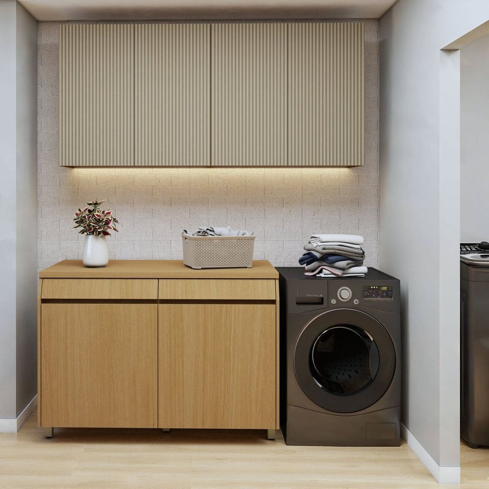 Lavanderia Modulada 3 Peças 6 Portas 2 Gavetas Carvalho/Greige