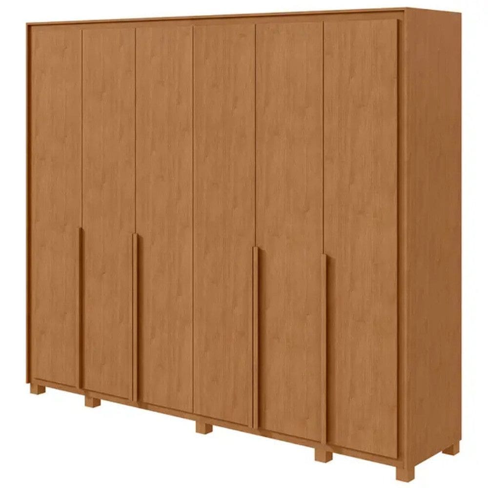 Guarda-Roupa Casal 6 Portas Bater 8 Gavetas MDF Lopas Imperatore Roupeiro - Amendoa Clean