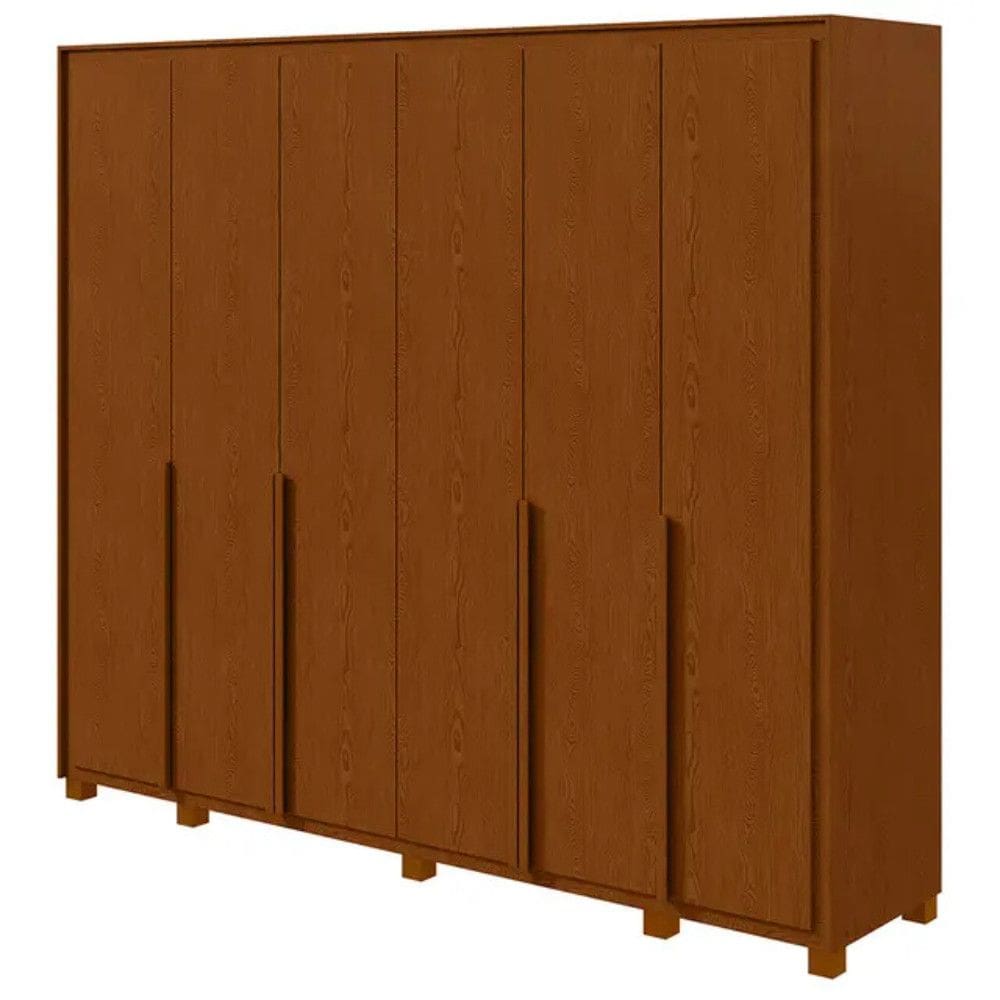 Guarda-Roupa Casal 6 Portas Bater 8 Gavetas MDF Lopas Imperatore Roupeiro - Amendoa Clean