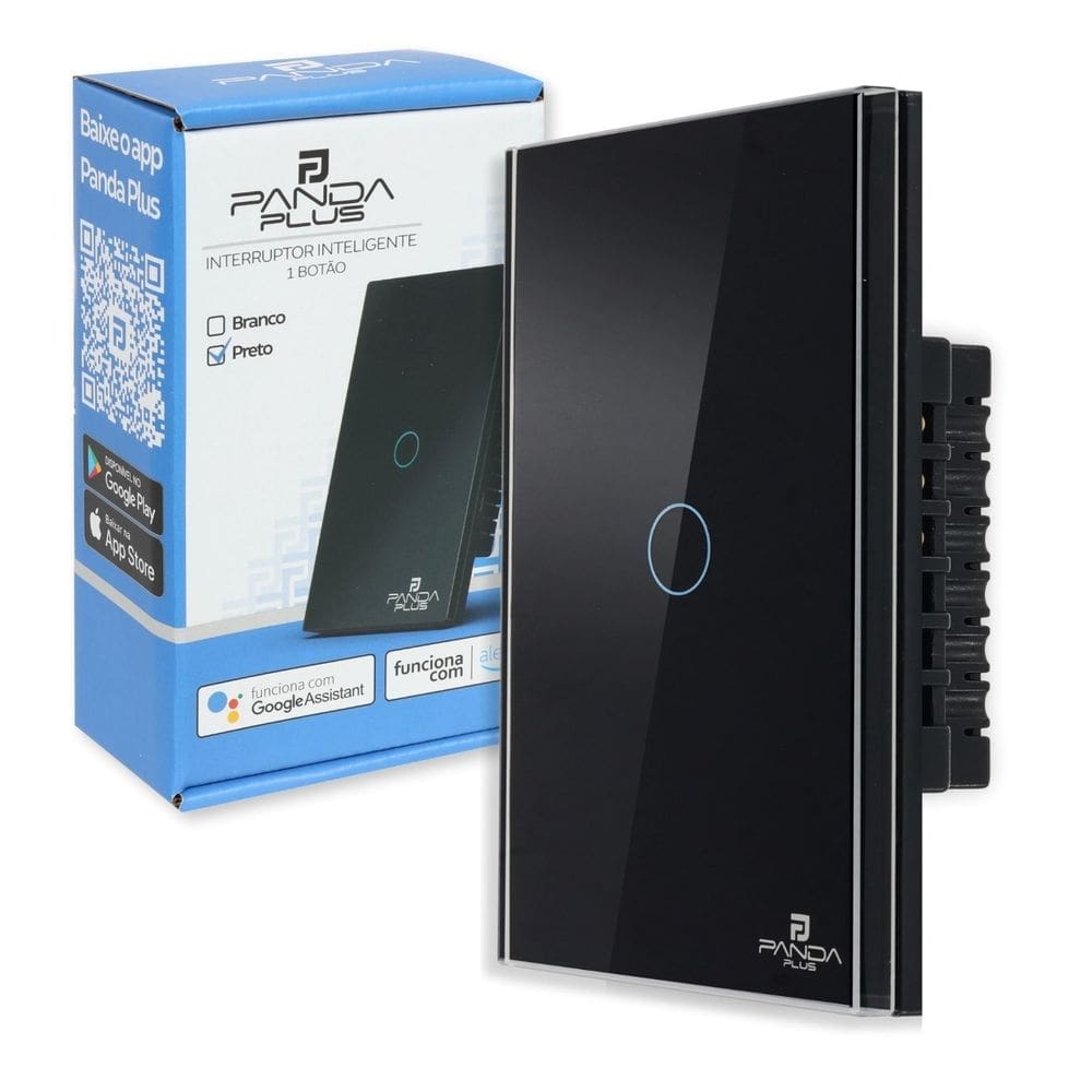 Interruptor Inteligente Touch 1 Botão 4x2 Alexa Google Wifi Smartlife Tuya Panda Plus Controle de Voz Bivolt Automação