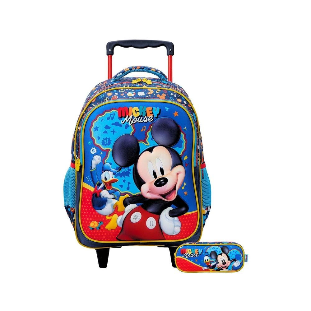 Kit Escolar Mochila Rodinha + Estojo Duplo Mickey Mouse