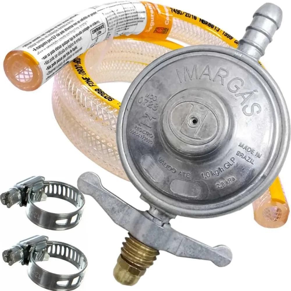 2X Registro De Gás De Cozinha Regulador Mangueira + Abraçade