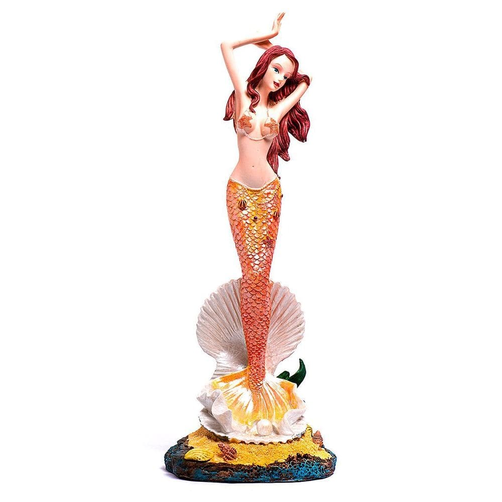 Estatua Sereia Cor Laranja Em Resina Alto Poder Sedução