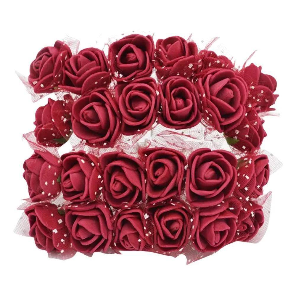 2X 144 Mini Rosas Flores Rosinha Artificial Eva Cetim Decora