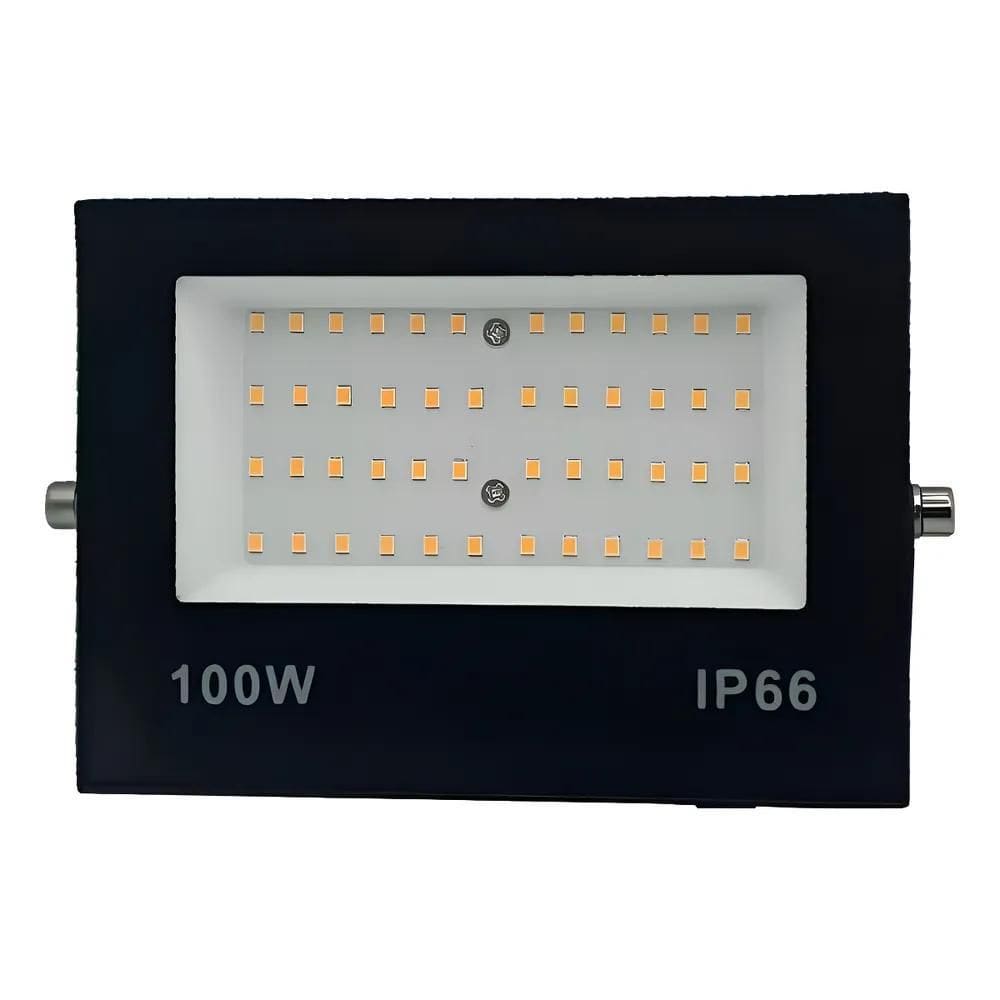 2X Refletor Led Bivolt Branco Quente 3000K 100W Pr