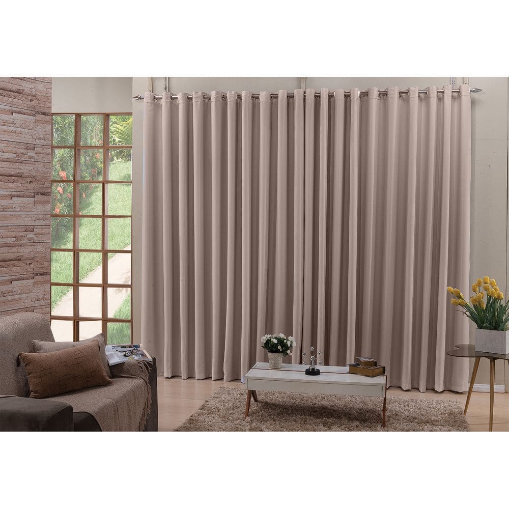 Cortina Blackout Tecido Bege 3,00x2,30 Ilhós Cromado