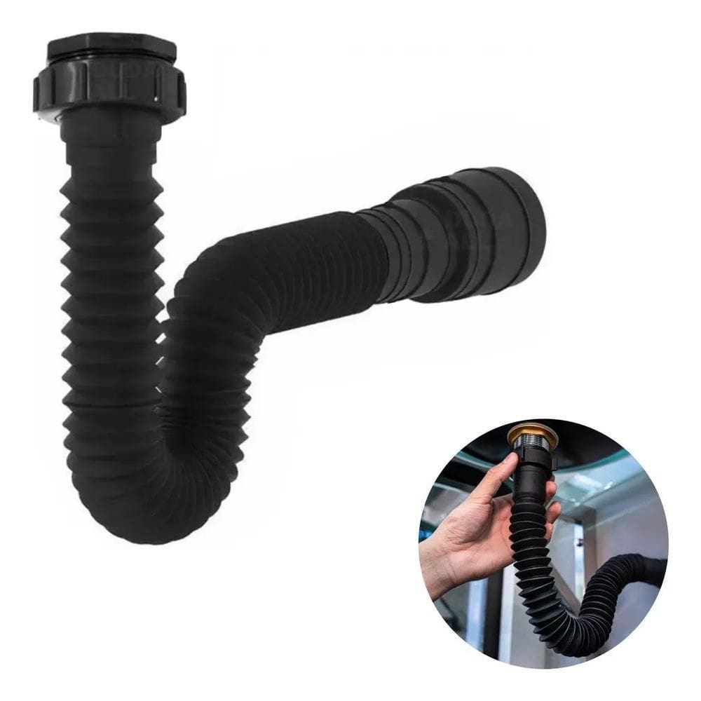 2X Sifão Sanfonado Flexível Preto Black Pia Banheiro Cozinha