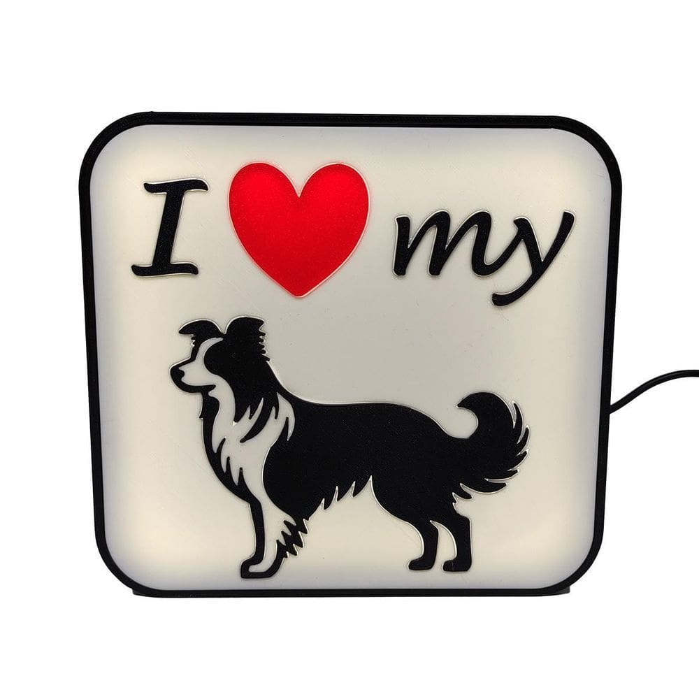 Luminária Border Collie Pet Cachorro Led Abajur Mesa 3D