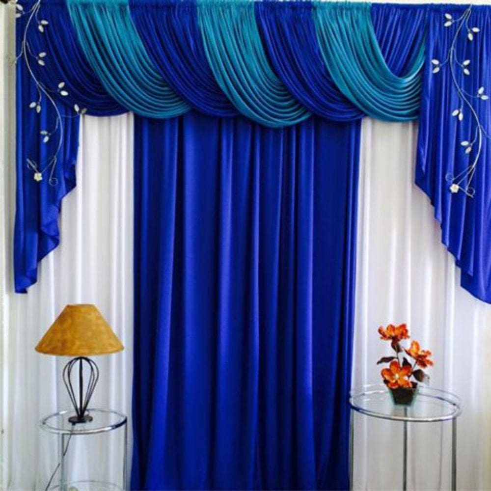 Cortina Flórida Varão Em Malha 3,00MX2,60M Sala Quarto Azul