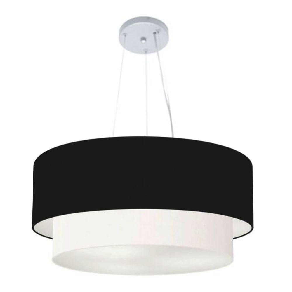 Lustre Pendente Duplo Cilíndrico Vivare Md-4082 Cúpula Em Tecido 60x50cm - Bivolt Preto-branco 127/220v