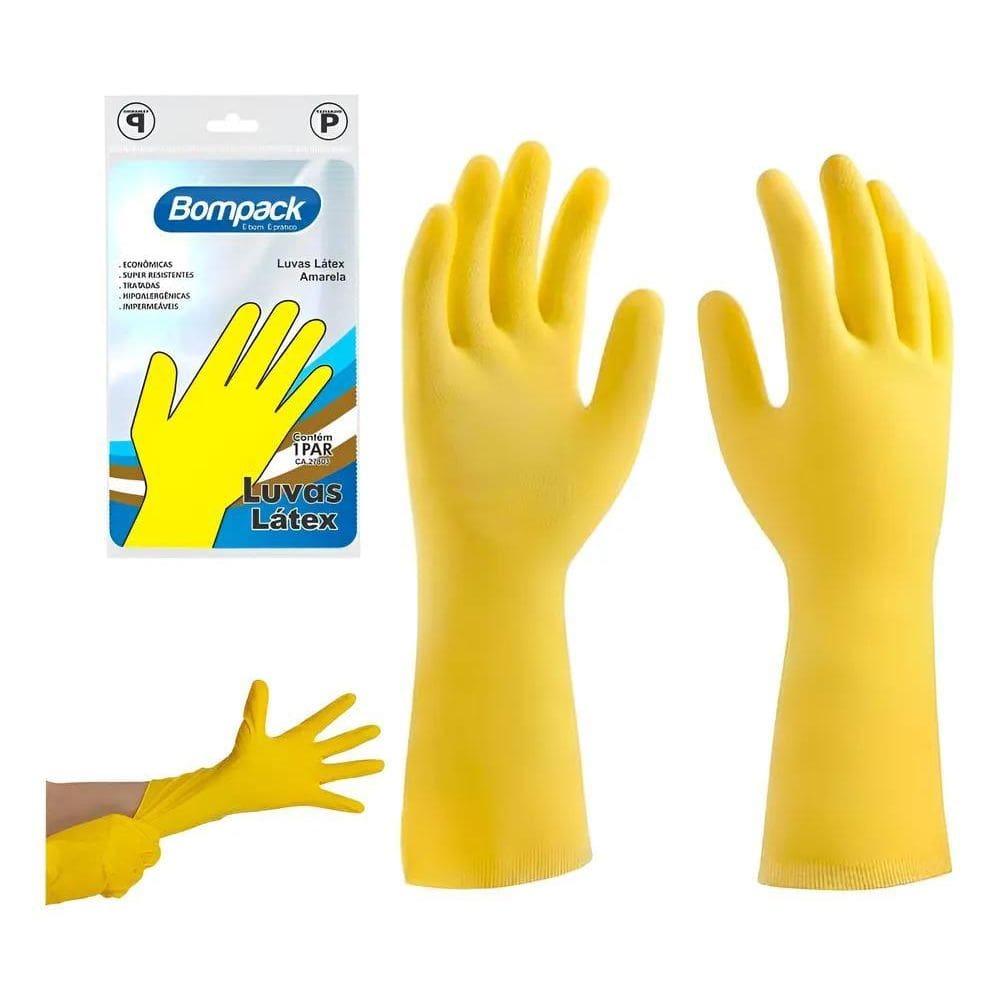 2X Luva De Látex Para Limpezas Gerais Amarela Tam. P, M E G