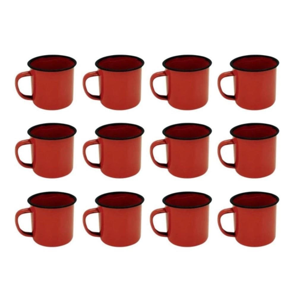 Caneca Esmaltada Retro 80Ml Vintage Jogo 12 Pcs - Vermelho