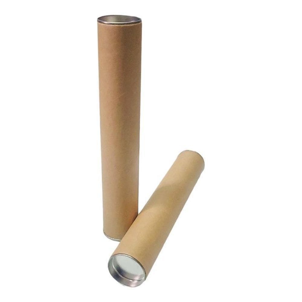 06 Tubo Postal De Papelão 25Cm X 4Cm Tampa Metálica