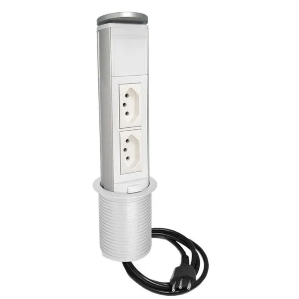 Torre De Tomada Mini Totem Manual 2 Tomadas 10A - Branco