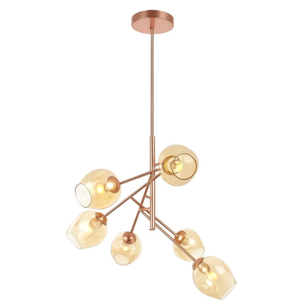 Lustre Moderno Pendente 6 Globos Vidro Ambar Design Luxo