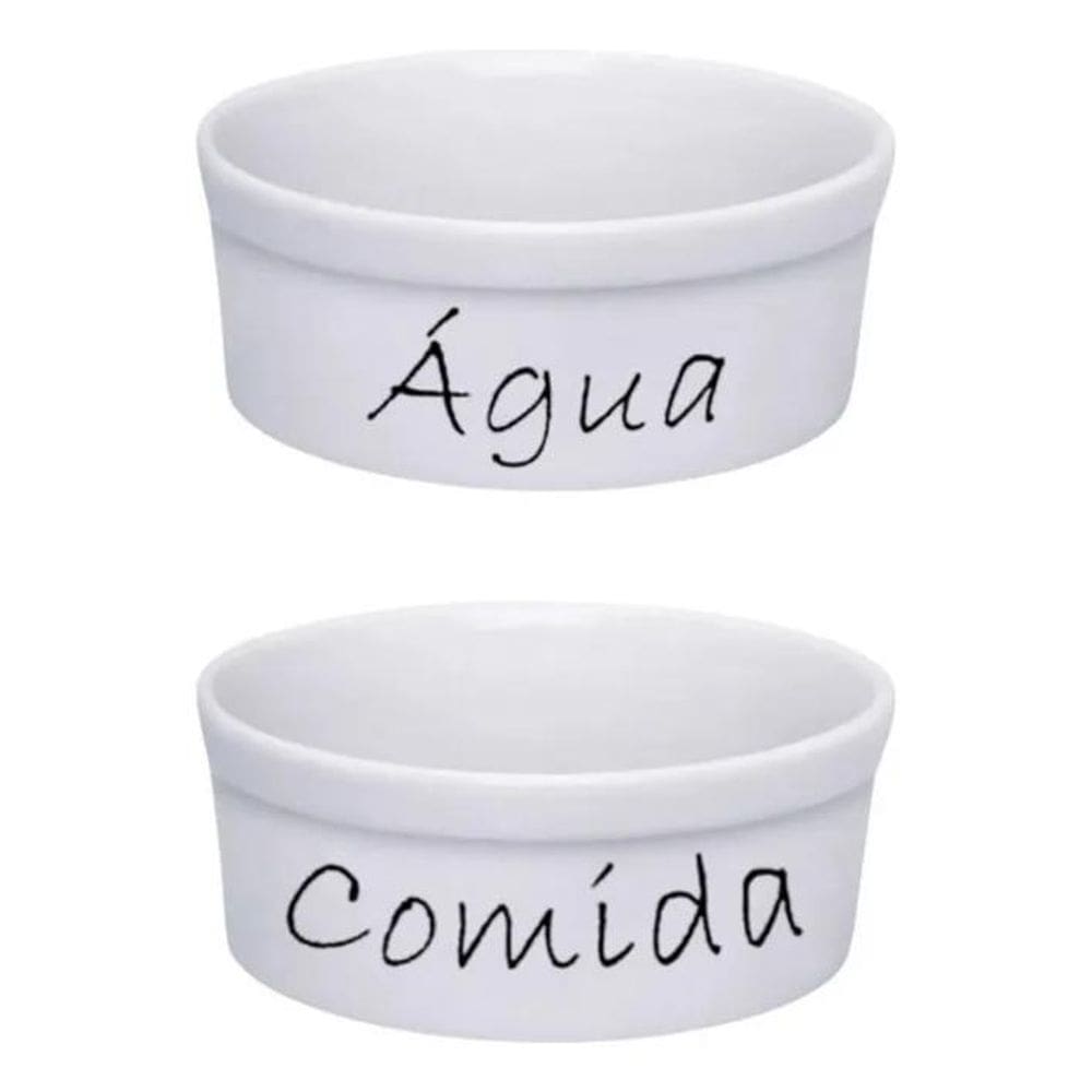 Kit Comedouro E Bebedouro De Porcelana 300Ml Água E Comida C
