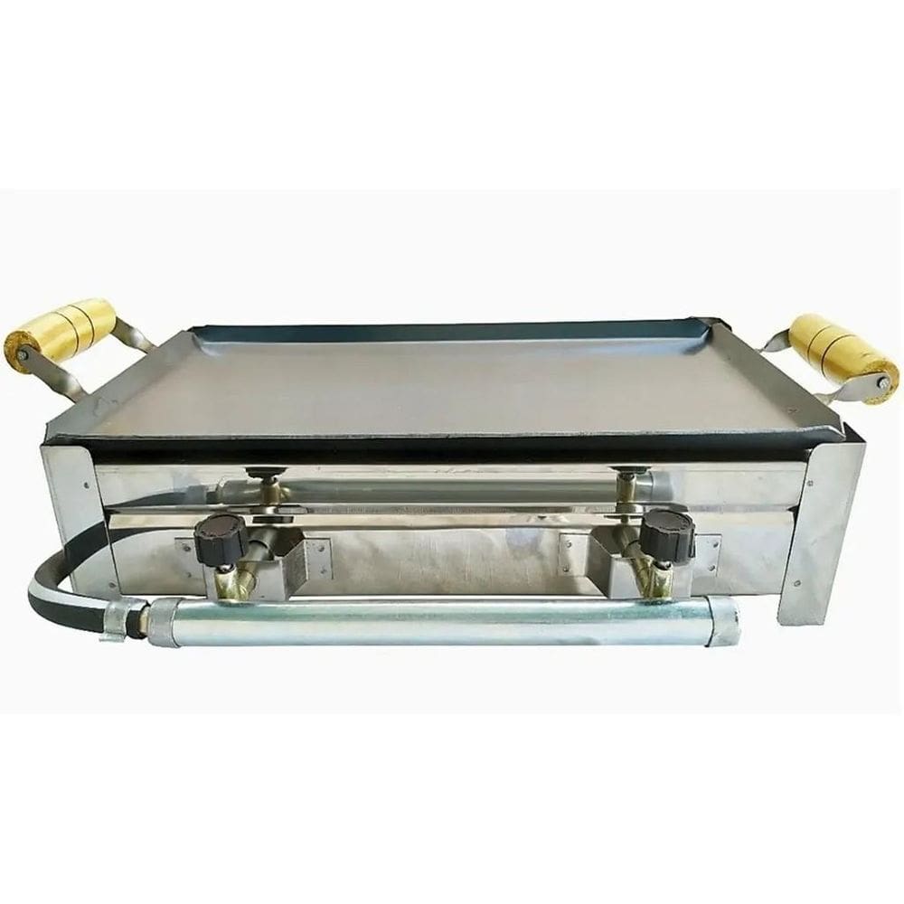 Fogão Inox Fogareiro A Gás Duas Bocas Com Chapa Bife Kit Gas