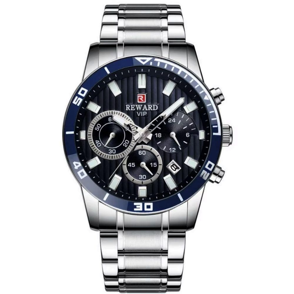 Relógio De Quartzo Casual Masculino Pulseira De Aço Inoxidável À Prova Da Água Prata Azul