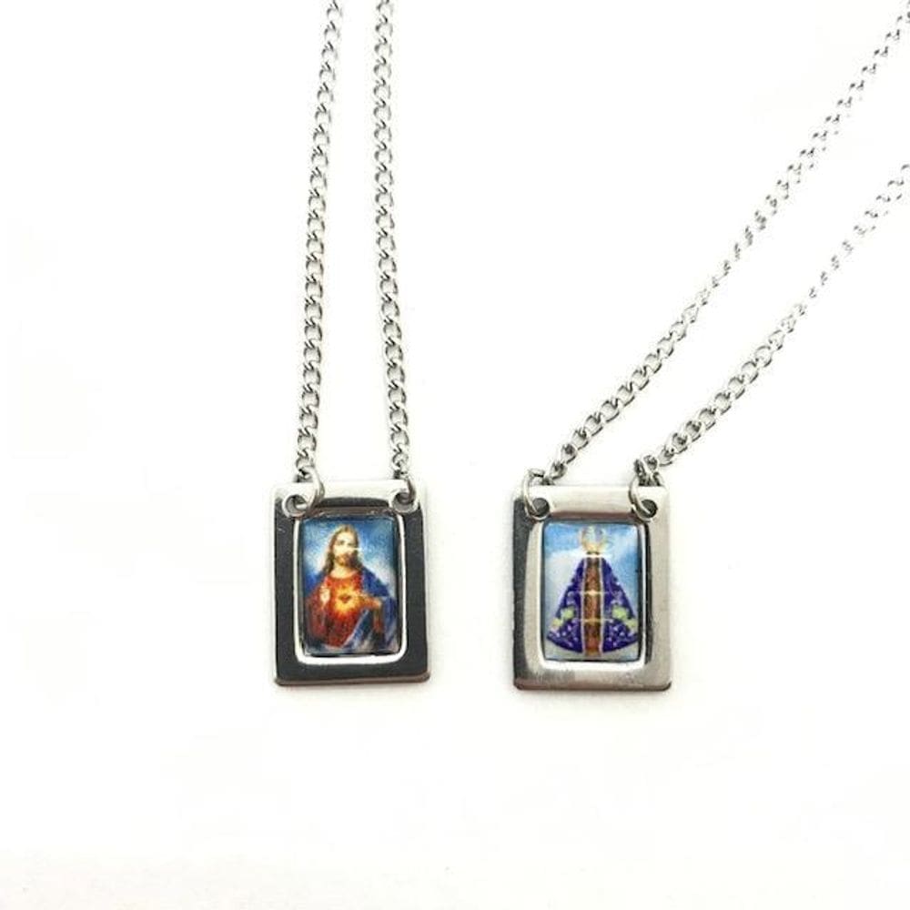 Escapulário Nossa Senhora Aparecida Aço Inox Foto 1,5 X 32Cm