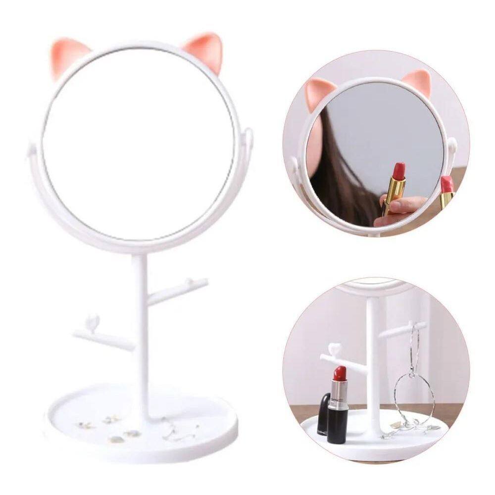 Espelho Mesa Gatinho Com Porta Maquiagem Bijuteria Cosmético