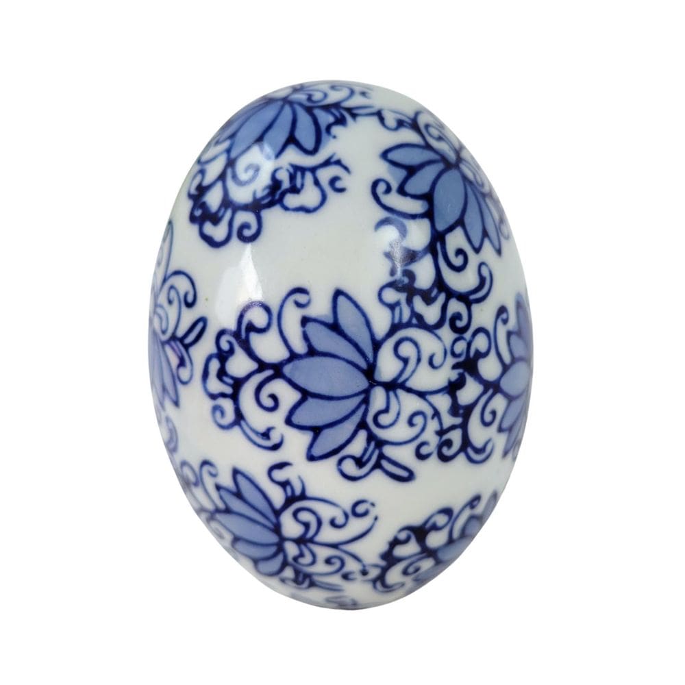 Ovo De Páscoa Decorativo 8X5Cm Porcelana Azul E Branca B