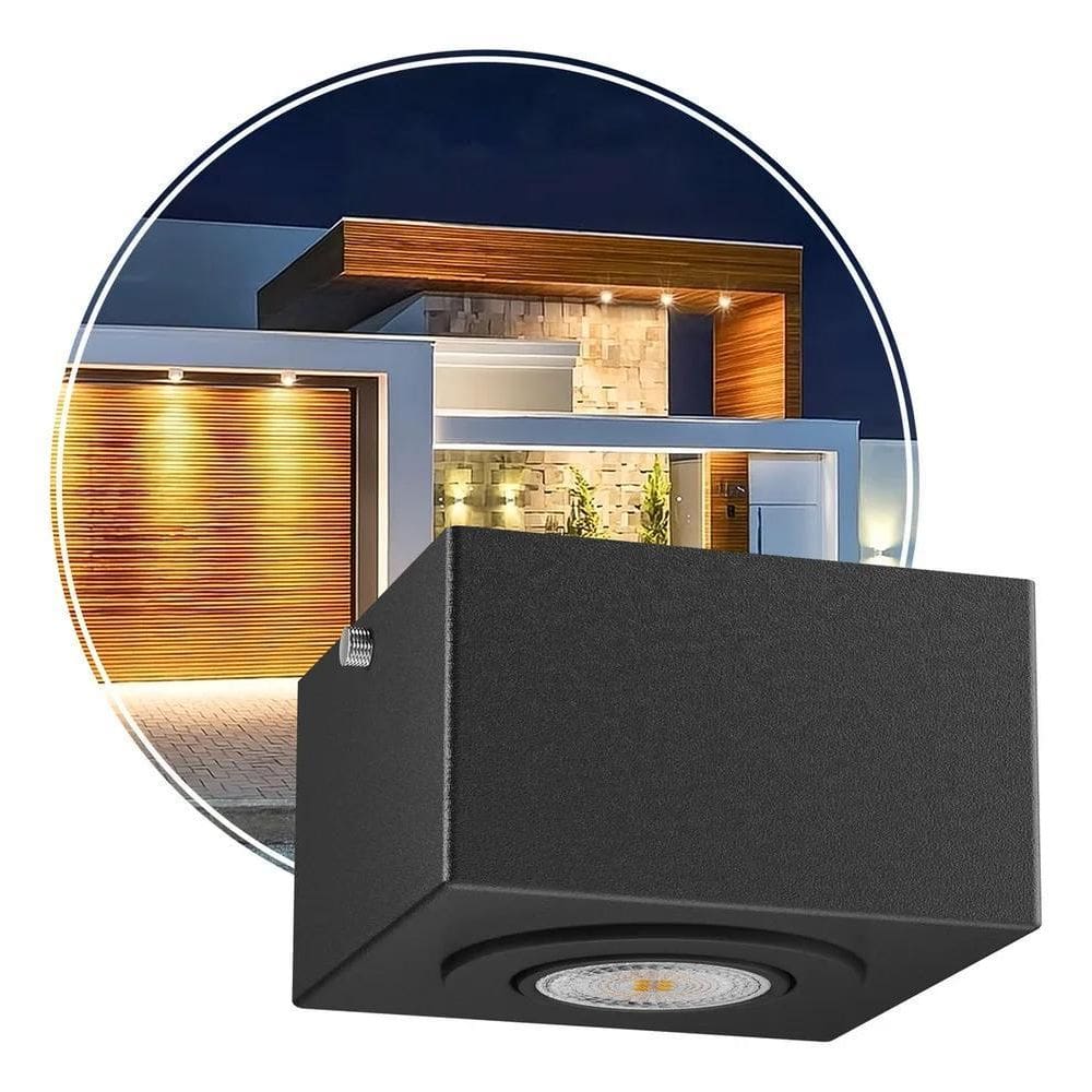 2X Spot Sobrepor Dicroica Alumínio De Teto Beiral Cor Preto