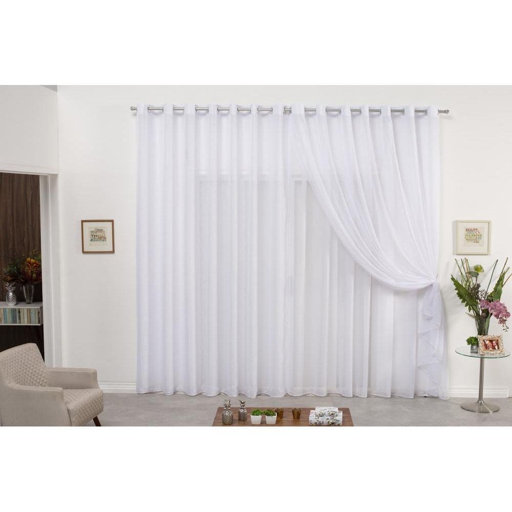 Cortina De Varão Voil Duplo Branco 6,00X2,80 Sala Quarto