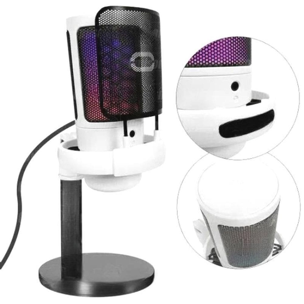 Microfone Gamer Branco Com Suporte Rgb Led 07 Cores Usb Pc