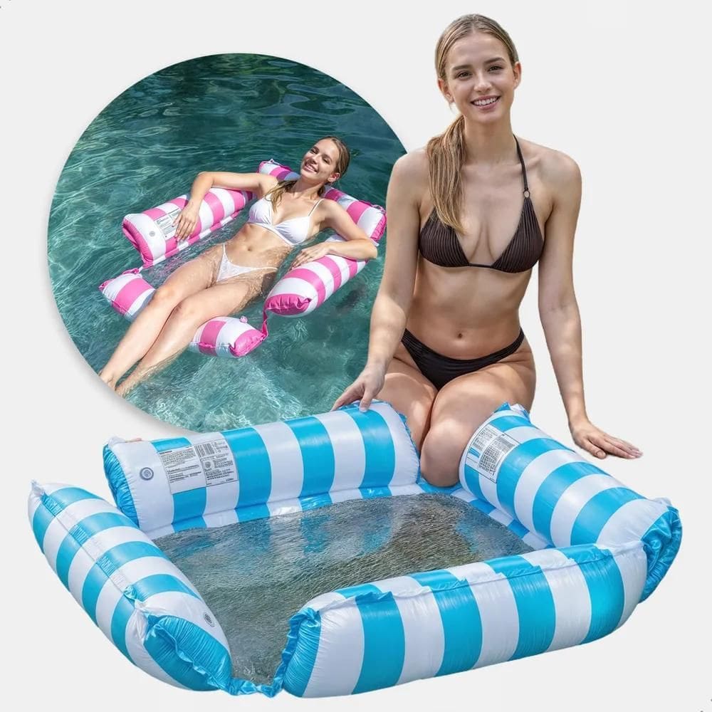 2X Boia Rede Cama Flutuante Piscina Deitado Reclinável Inflá