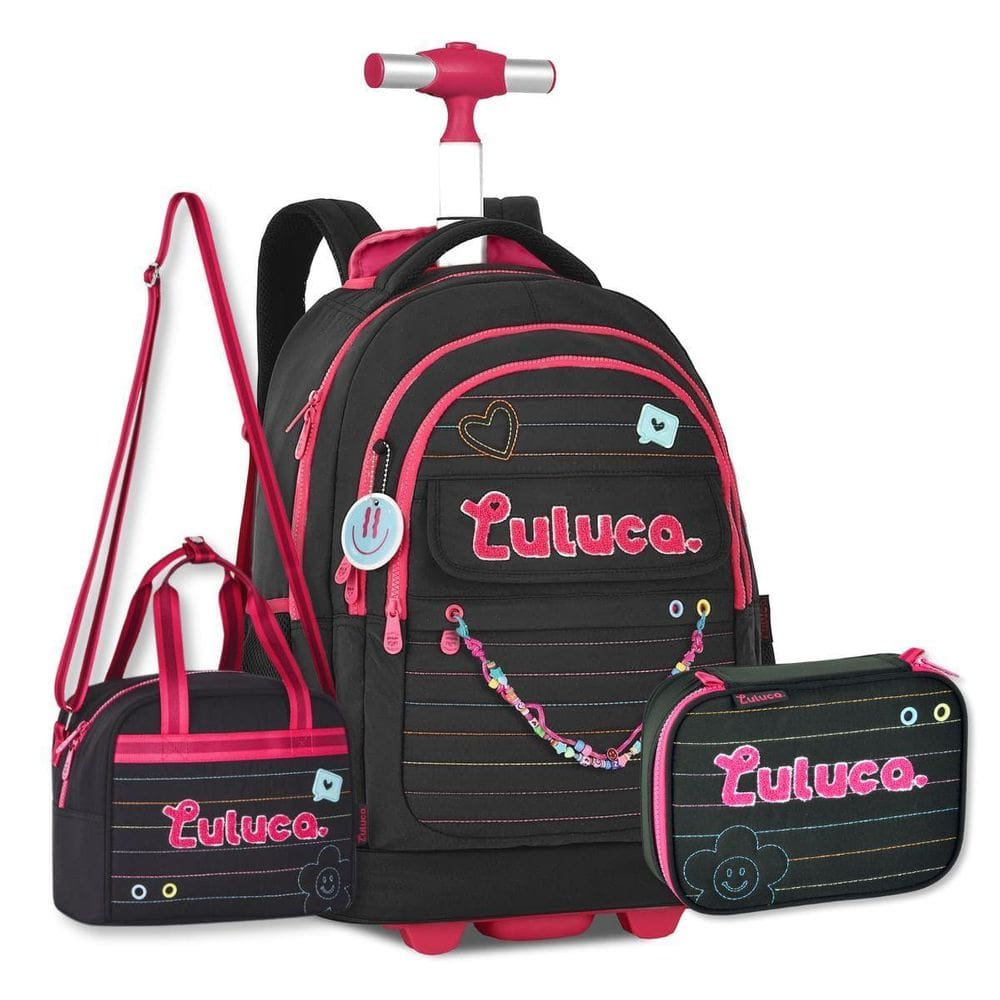 Mochila Carrinho Luluca Com Lancheira Térmica E Estojo Box