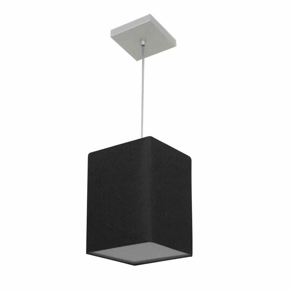 Lustre Pendente Quadrado Md-4007 Cúpula Em Tecido 25/16x16cm Preto - Bivolt