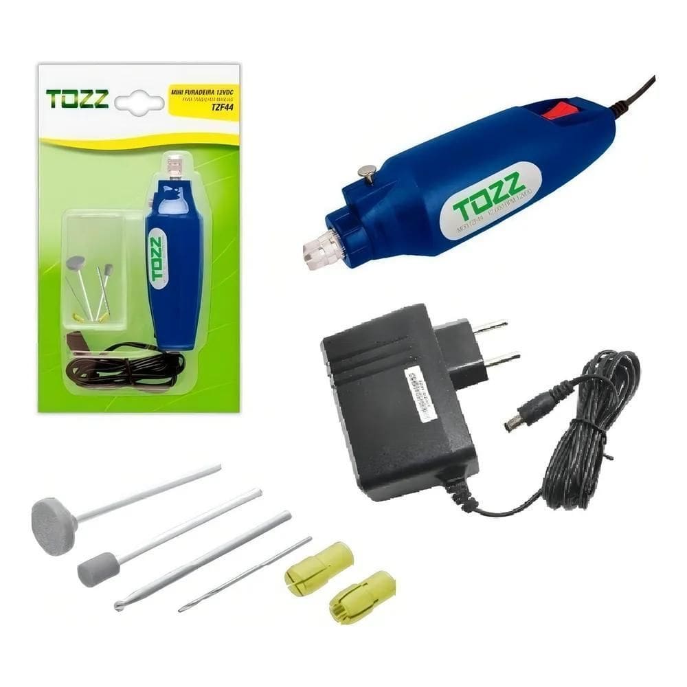Mini Furadeira Drill 7 Acessórios + Fonte Cor Azul