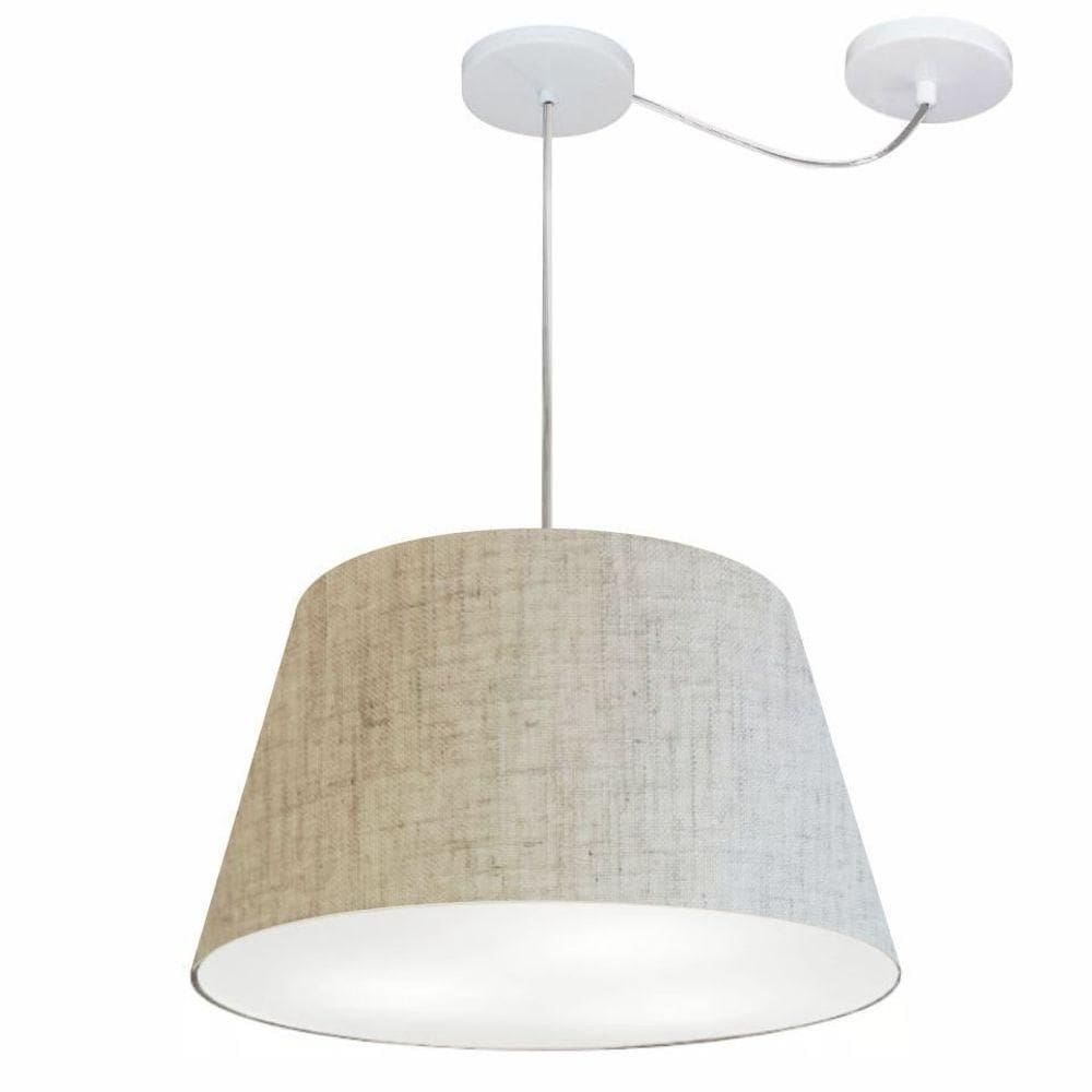 Lustre Pendente Cone Com Desvio De Centro Vivare Md-4279 Cúpula Em Tecido 30x40cm - Bivolt Rustico-bege 127/220v