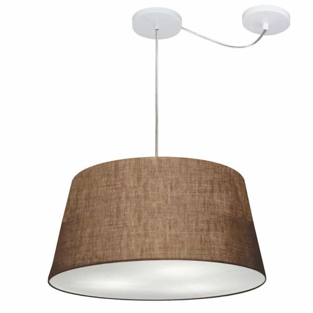 Lustre Pendente Cone Com Desvio De Centro Vivare Md-4282 Cúpula Em Tecido 40x50cm - Bivolt Café 127/220v
