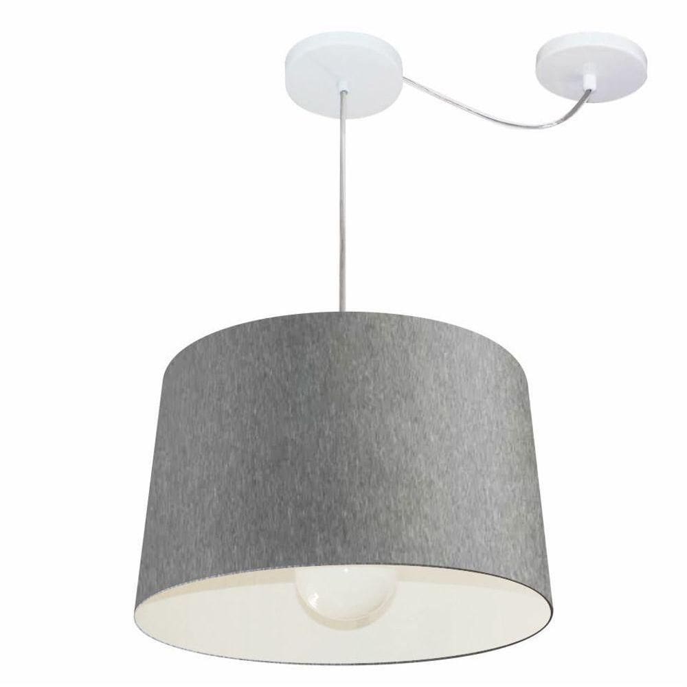 Lustre Pendente Cone Com Desvio De Centro Vivare Md-4275 Cúpula Em Tecido 40x45cm - Bivolt Rustico-cinza 127/220v