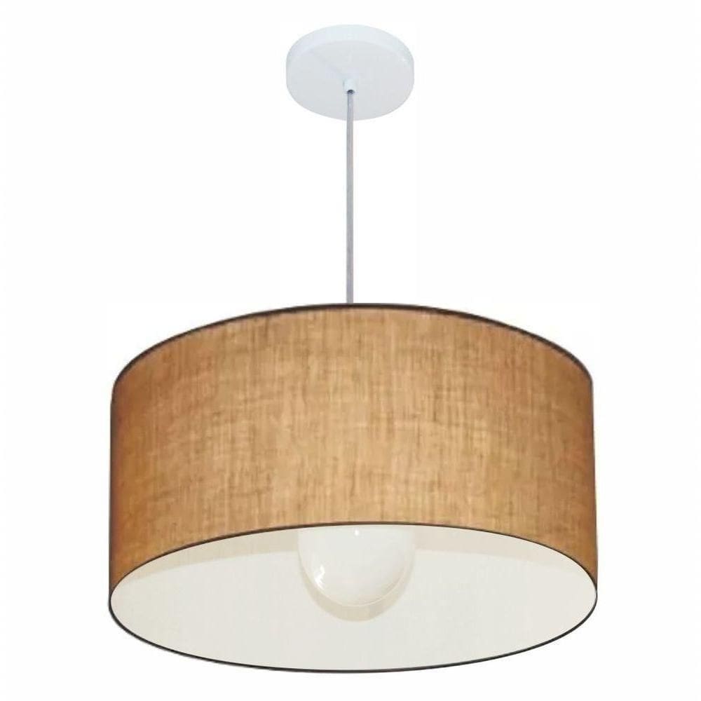 Lustre Pendente Cilíndrico Vivare Md-4206 Cúpula Em Tecido 50x25cm - Bivolt Palha 127/220v
