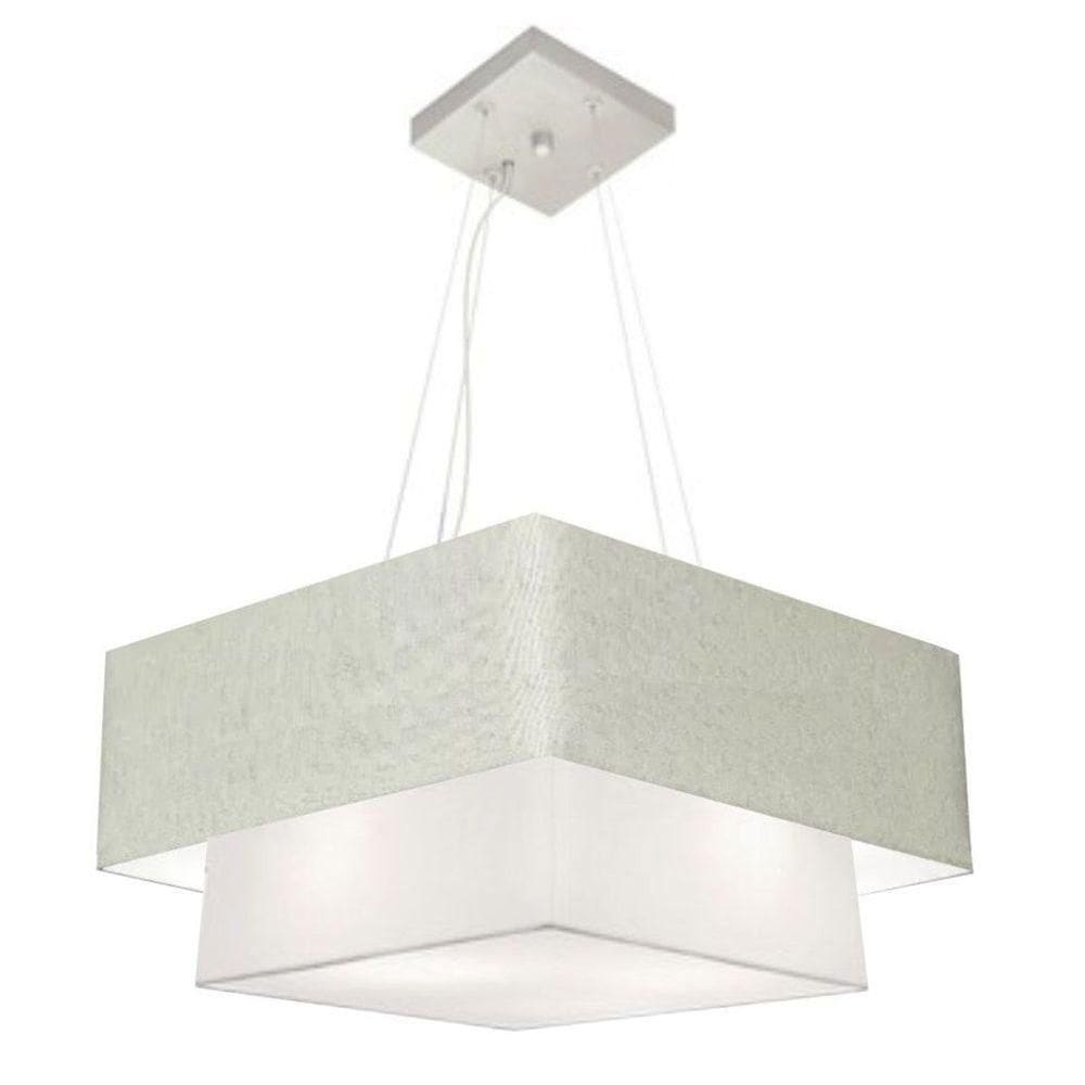 Lustre Pendente Duplo Quadrado Vivare Md-4066 Cúpula Em Tecido 50x35cm Rustico Cinza / Branco - Bivolt