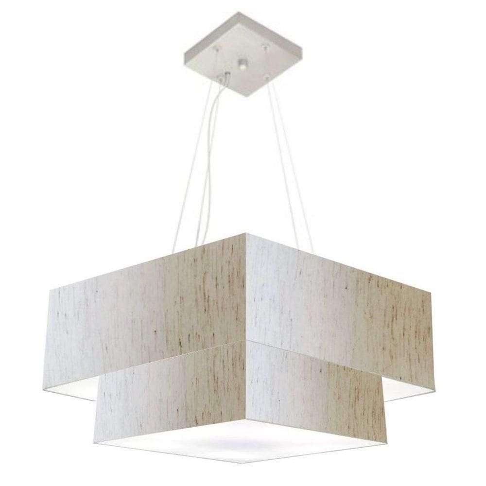 Lustre Pendente Duplo Quadrado Vivare Md-4083 Cúpula Em Tecido 70x50cm - Bivolt Linho Bege 127/220v