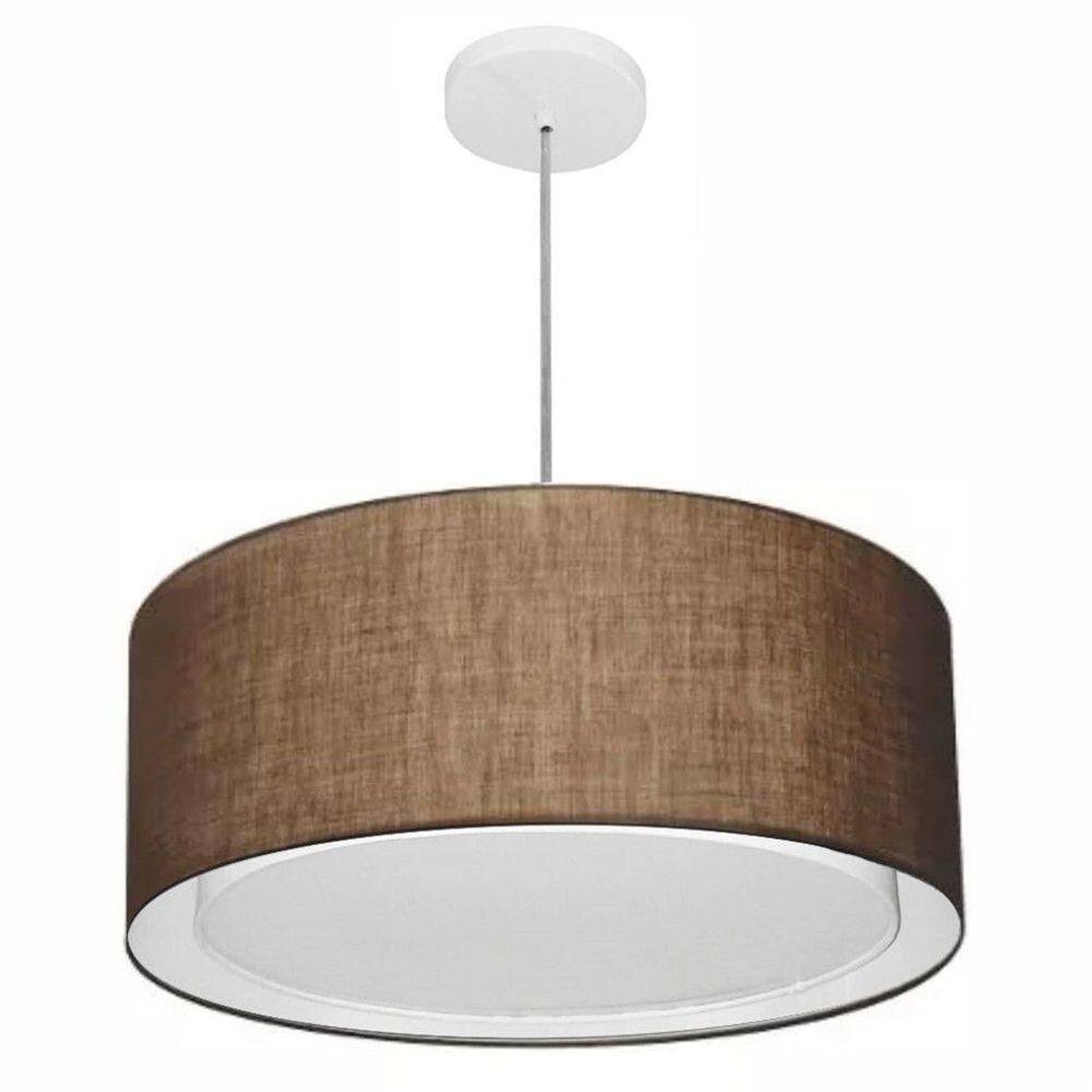 Lustre Pendente Cilíndrico Duplo Md-4294 Cúpula Em Tecido 50x25cm Café - Bivolt
