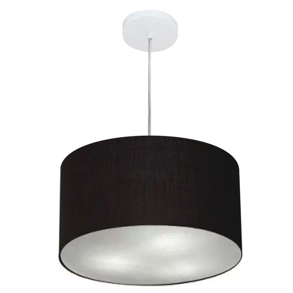 Lustre Pendente Cilíndrico Vivare Md-4244 Cúpula Em Tecido 40x25cm - Bivolt Preto 127/220v