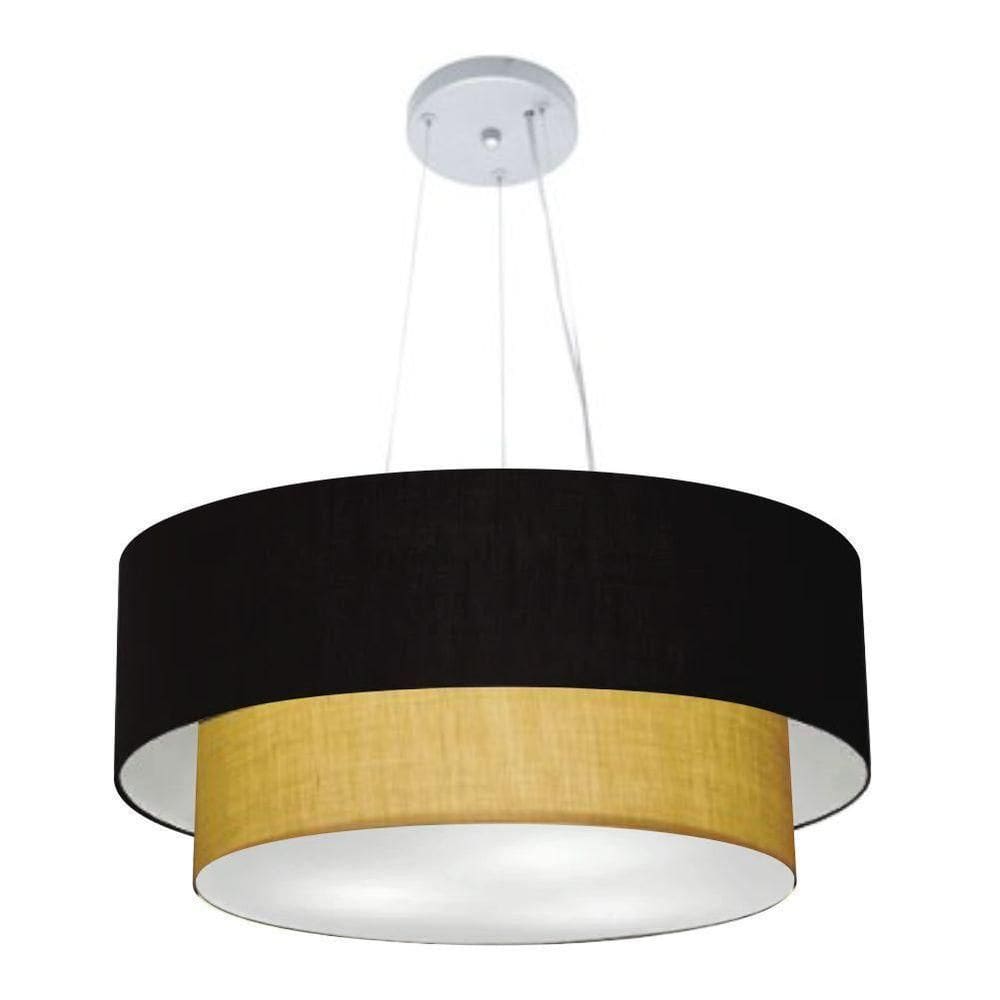 Lustre Pendente Duplo Cilíndrico Vivare Md-4073 Cúpula Em Tecido 80x60cm - Bivolt Preto-palha 127/220v