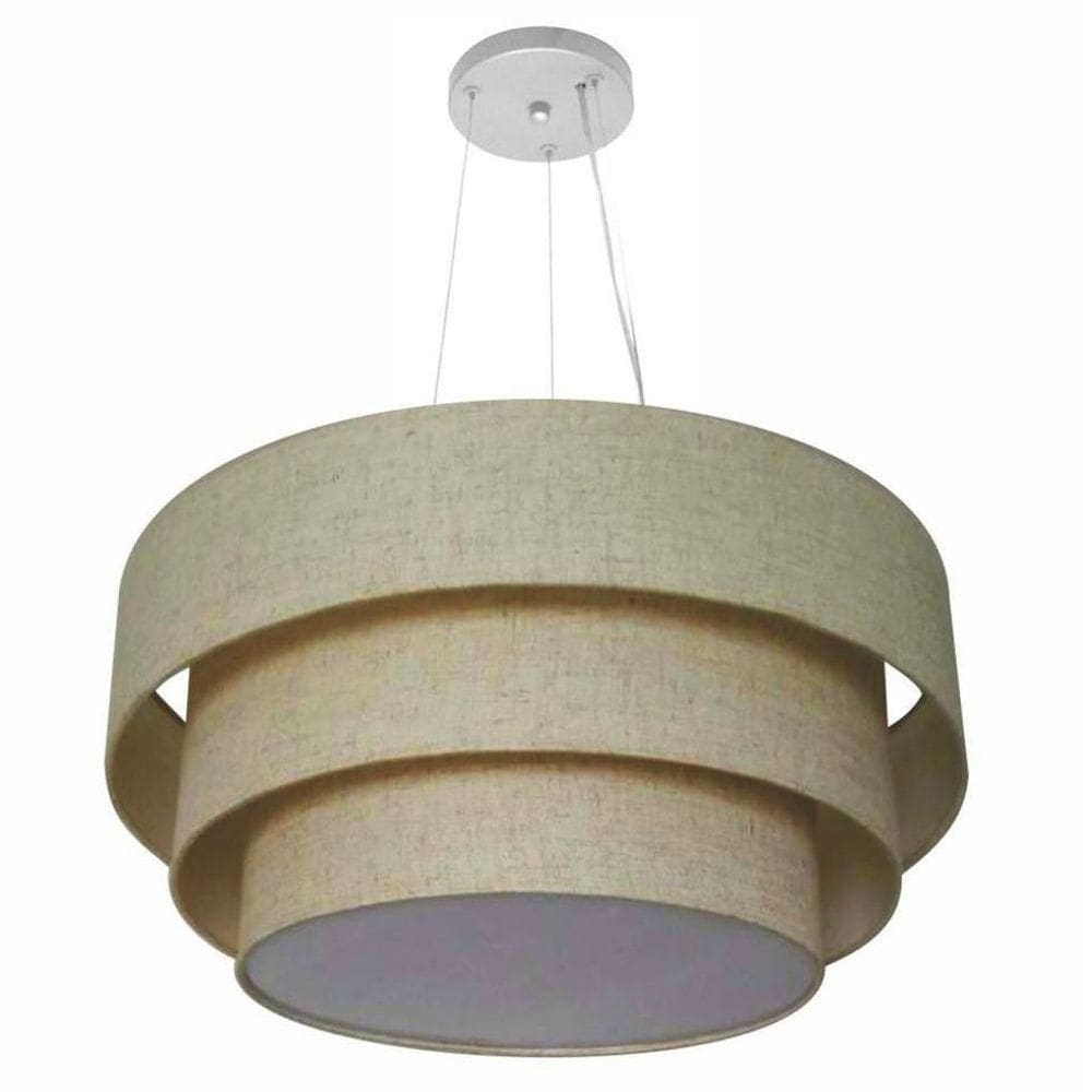 Lustre Pendente Triplo Cilíndrico Md-4133 Cúpulas Em Tecido 80x70x60cm Rustico Bege - Bivolt