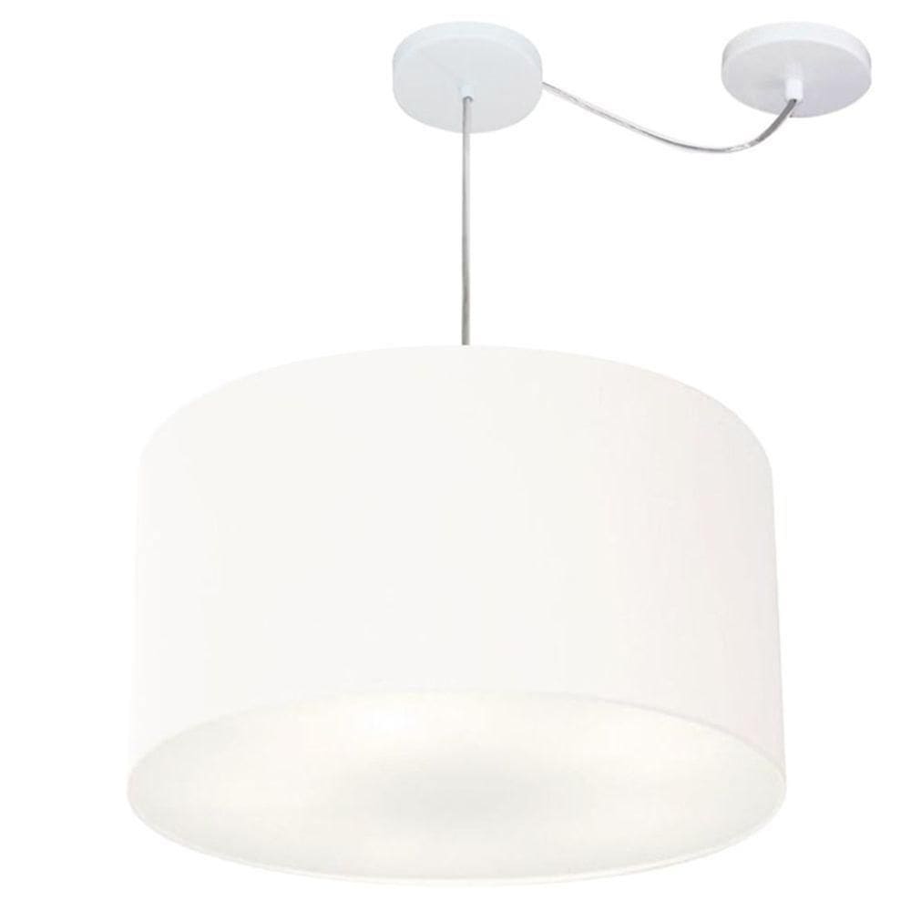 Lustre Pendente Cilíndrico Com Desvio De Centro Md-4167 Cúpula Em Tecido 60x30cm Branco - Bivolt